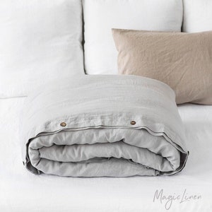 Linen duvet cover in Light Gray. Washed custom size bed linens. Light gray