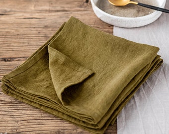 Olive Green linen napkin set of 2. Washed linen napkin set. Olive Green cloth napkins. Table decor, table linens.