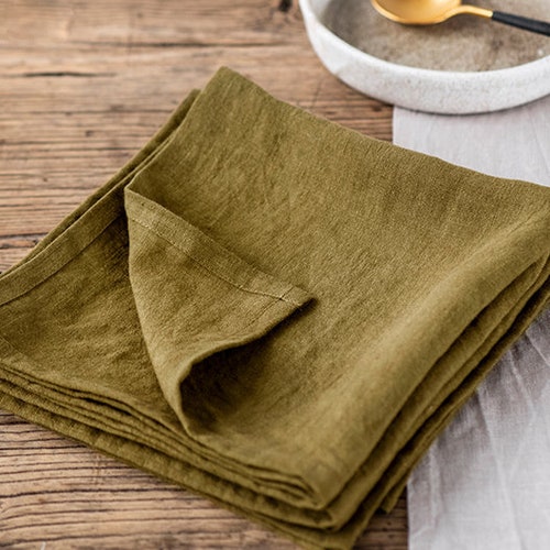 Olive Green Linen Napkin Set of 2. Washed Linen Napkin Set. Etsy