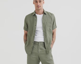 Green Linen Shorts for Men – Tailored Bermuda Shorts – Breathable for Summer – Smart Casual Resort Wear – European Linen Clothing MONTREAL