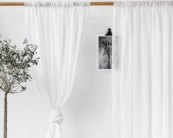 Rod pocket sheer linen curtain panel (1 pcs). Custom size day curtain. Farmhouse window drapes.