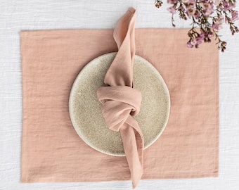 Peach linen napkin set of 2 | Handmade, stone washed linen napkin set | Table decor