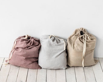 Big linen laundry bag. Various colors available. Handmade, stone washed linen laundry bag. Linen storage bag.