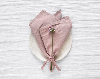 Woodrose (Dusty Pink) linen napkin set of 2. Handmade, stone washed linen napkin set. Pastel pink napkins. Table linens