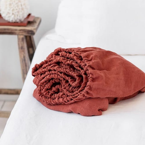 Linen Fitted Sheet in Olive Green. King Queen Custom Bed Etsy