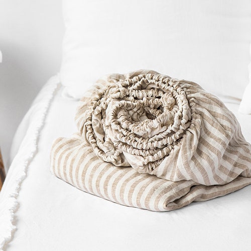 Fitted Linen Sheet Natural Linen Fitted Sheet Queen King Etsy