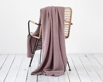 Linen throw in Woodrose, waffle pattern. Linen throw blanket.