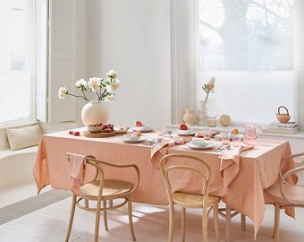 Peach Linen Tablecloth | Round, square, rectangular table linens | Custom linen fabric tablecloth