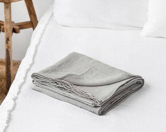 Linen flat sheet in Light Gray. Custom size linen bed sheet. Washed linen bedding. King Queen Twin Full sizes.