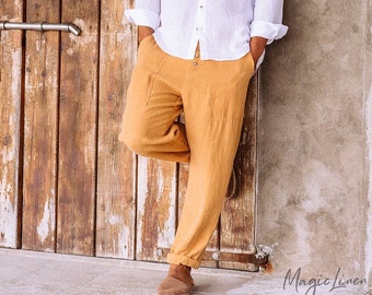 TIFENNY Mens Summer Simple and Fashionable Pure Cotton and Linen Trousers Soft Loose Pants TIFENNY Mens Summer Simple and Fashionable Pure Cotton and Linen Trousers Soft Loose Pants