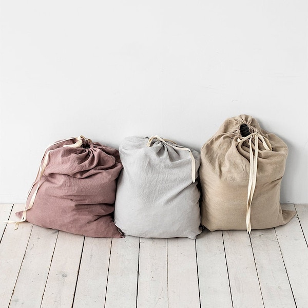 Big linen laundry bag. Various colors available. Handmade, stone washed linen laundry bag. Linen storage bag.