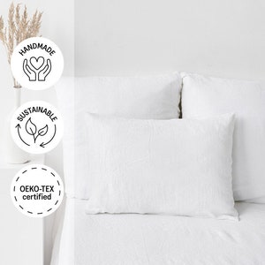 White Linen Pillowcase – Soft Stonewashed Flax Sham – Custom Size Breathable Pillow Cover – Crisp Neutral Bedding Accent in European Linen