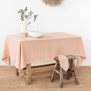 Peach Linen Tablecloth | Round, square, rectangular table linens | Custom linen fabric tablecloth