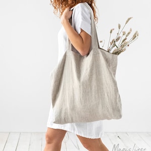 Large linen bag. Linen tote bag. Roomy linen shopping bag in various colors. Natural melange