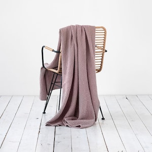 Linen throw in Woodrose, waffle pattern. Linen throw blanket. image 1