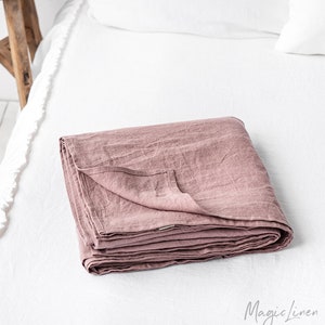 Linen flat sheet in Woodrose (Dusty Pink). Custom size bed sheets, linen bedding. King, Queen sizes.