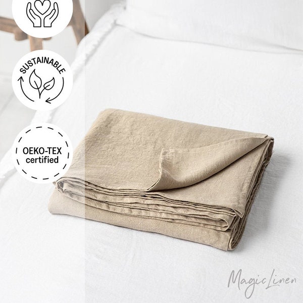 Drap plat en lin couleur lin naturel (avoine). Draps sur mesure, literie en lin. Tailles King, Queen.