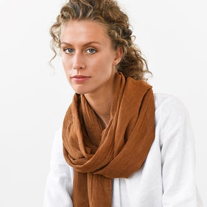 Linen scarf in Cinnamon color. Terra cotta linen shawl. Handmade, stone washed linen scarves for women. Long linen scarf. Women's clothes