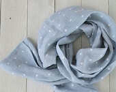 Soft linen scarf. Linen shawl. Natural summer scarf. Polka dots scarf. Dotted scarf. Blue linen scarves. Natural fiber summer scarves. Flax