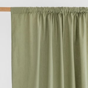 Sage Linen Cotton Curtain Panel – Tab Top Semi Sheer Drapes – Green Window Curtain – Farmhouse Privacy Panel – Custom Size Light Drapery