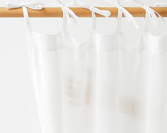 Sheer Linen Curtain — White Tie Top Curtain Panel — Custom Window Curtain — Farmhouse Decor