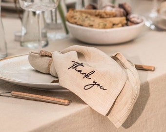 Embroidered linen napkin set of 4 / Thank you linen embroidery / Thanksgiving table decor