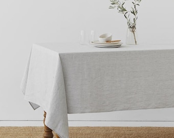 Black Pinstripe Linen Tablecloth - Round and Rectangular Cover - Stone-Washed European Flax - Wedding and Housewarming Gift