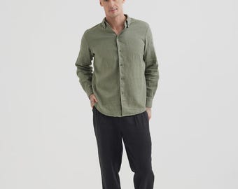 Black Linen Pants for Men – Relaxed Straight Leg Trousers – Breathable for Summer – Tailored Elastic Waist – Smart Casual Travel Wear BERLIN