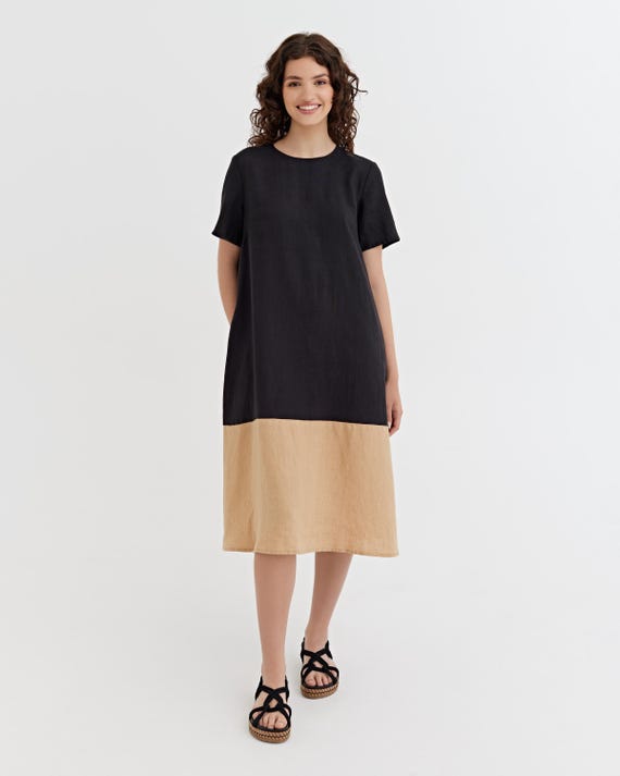 black and tan linen dress Black Linen Dress