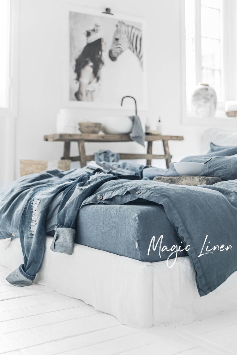 Etsy - Gray blue linen duvet cover set (3 pcs) by MagicLinen