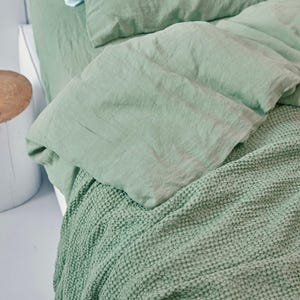 Matcha Green Linen Duvet Cover – Stonewashed Flax Bedding – Breathable Thermoregulating Comforter – Queen King OEKO TEX Certified Linen Set image 5