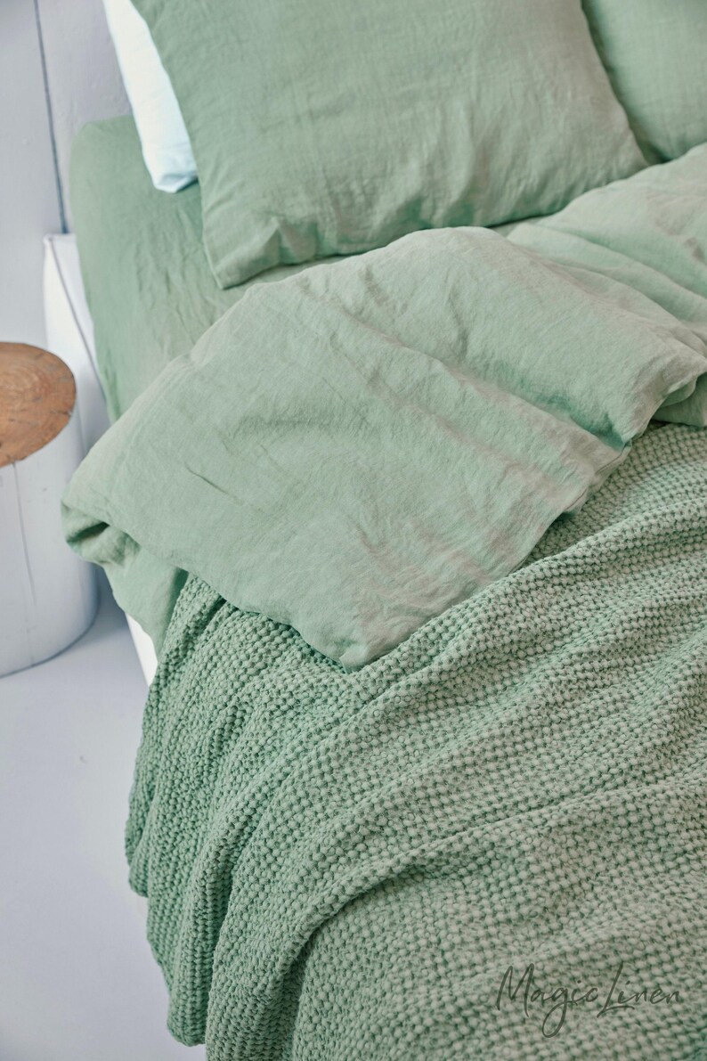 Matcha Green Linen Duvet Cover – Stonewashed Flax Bedding – Breathable Thermoregulating Comforter – Queen King OEKO TEX Certified Linen Set image 5