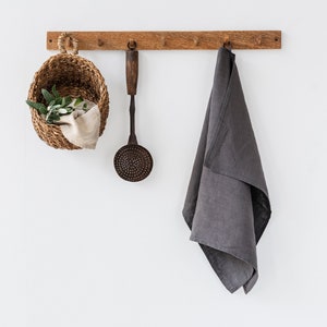 Linen tea towel. Washed linen kitchen towel. Guest hand towel. Natural dish towel. Charcoal gray