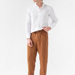 Men's linen pants TRUCKEE in Cinnamon. Mens trousers. Elastic waist. Cargo pants. Linen clothing for men image 3