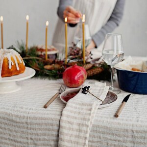 Natural Striped Linen Napkins Set of 2 – Ivory and Oatmeal Flax – Soft Washed Cloth Napkins – Neutral Striped Table Linens – Nautical Decor image 4