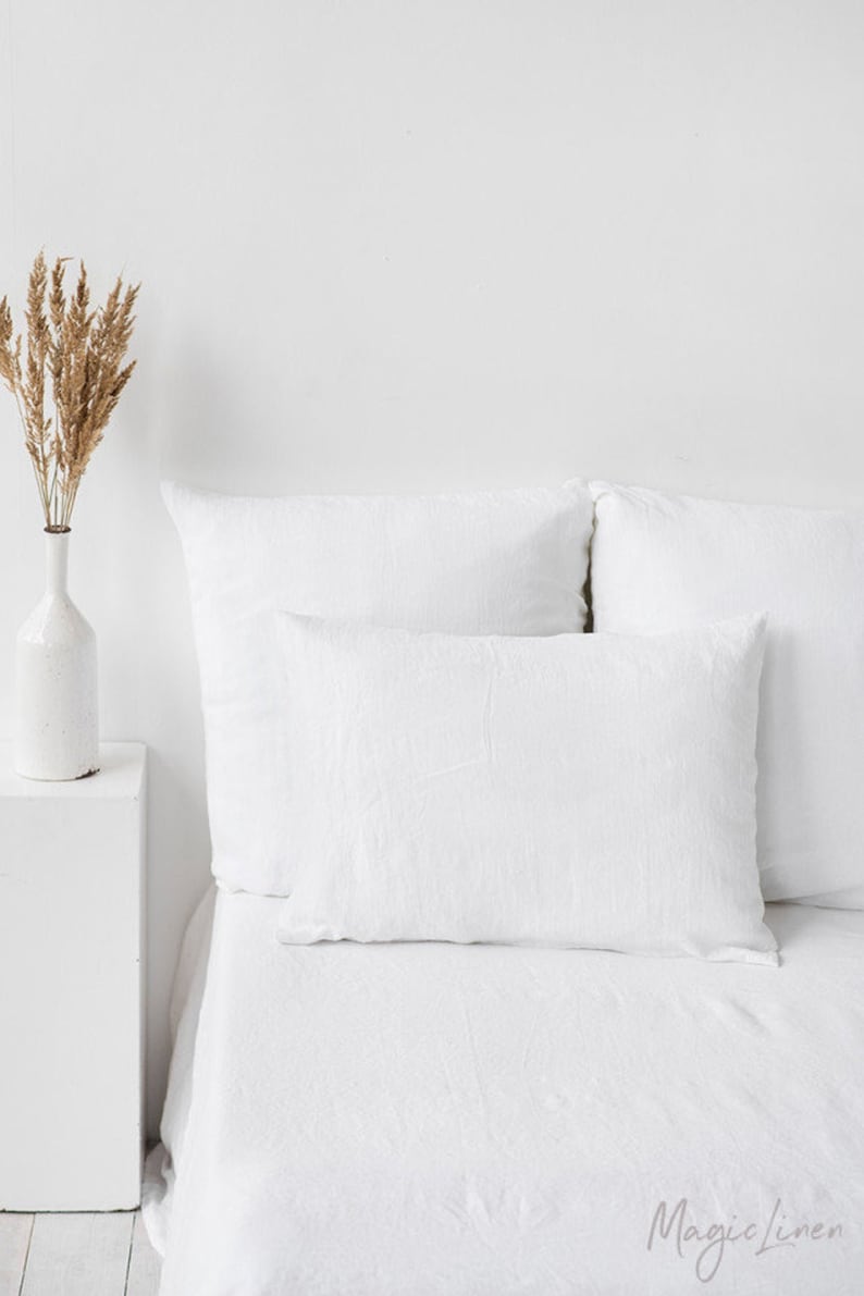 Linen bedding SET in White color. Linen duvet cover set 2 pillowcases. Stone washed linen bed set. King / Queen duvet sizes image 8