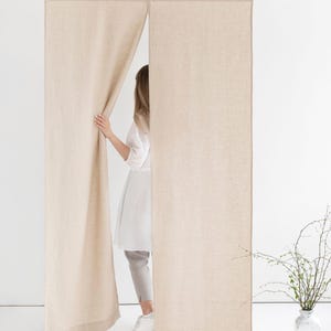 Natural Linen Noren Curtain – Japanese Style Room Divider Panel – Rustic Closet Door Curtain – Soft Midweight Drapes – Custom Handmade Decor