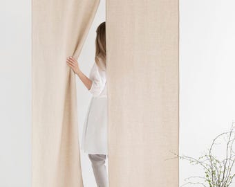 Natural Linen Noren Curtain – Japanese Style Room Divider Panel – Rustic Closet Door Curtain – Soft Midweight Drapes – Custom Handmade Decor