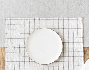 Juego de 2 manteles individuales de lino con diseño de rejilla de carbón – Manteles de ventana – Decoración a cuadros suave y reutilizable – Estilo rústico moderno – Regalo ecológico
