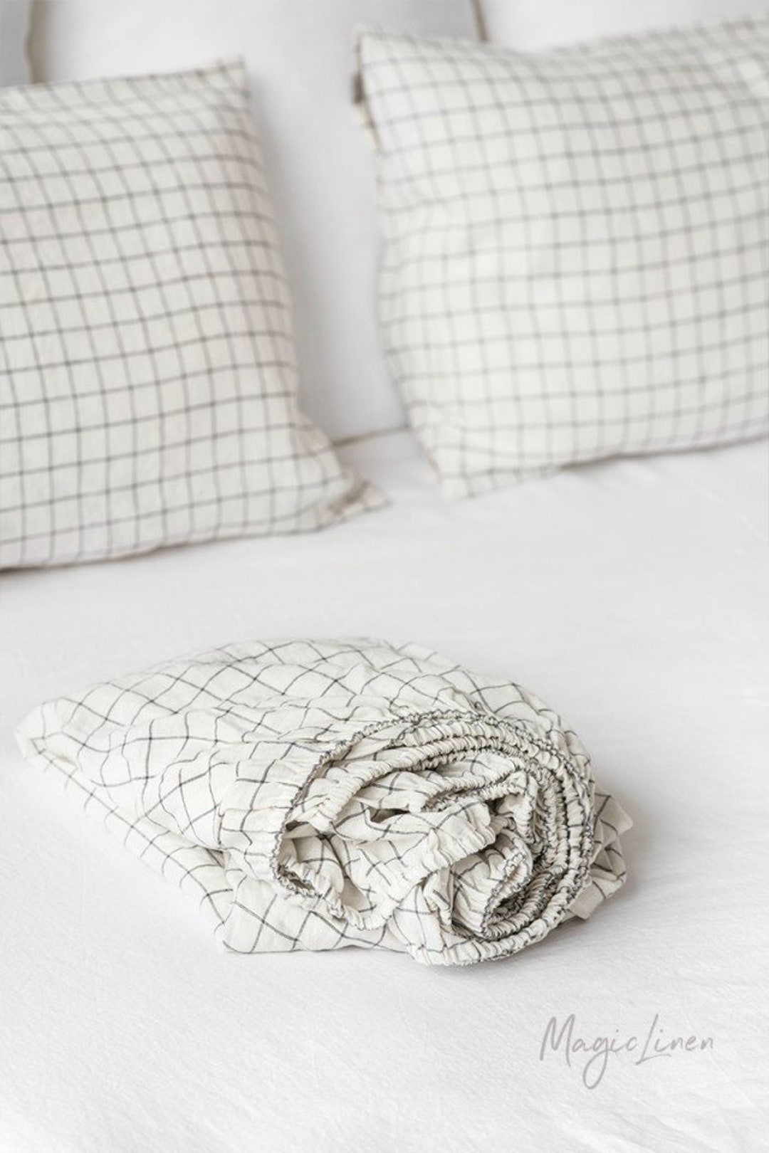 Linen Fitted Sheet in Windowpane main image 0