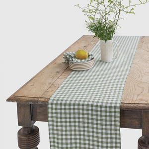Camino de mesa de lino a cuadros verde bosque – Decoración rústica de mesa a cuadros – Estilo rústico festivo – Idea de regalo personalizada para bodas o Navidad