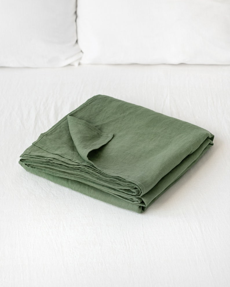 Drap plat en lin / Draps de lit sur mesure, literie en lin / Tailles King, Queen Forest green