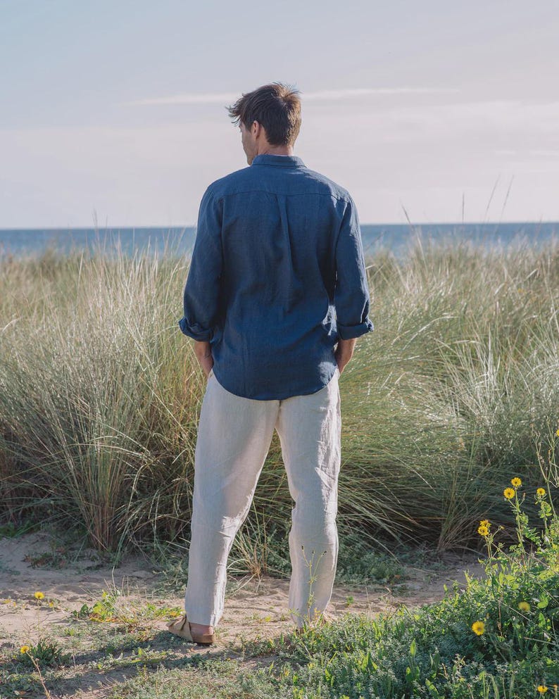 Men’s Linen Pants — Natural Melange Drawstring Pants — Tapered Summer Trousers PALERMO image 2