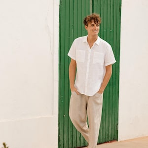 Natural Mens Linen Pants – Trousers with Elastic Waist and Cargo Pockets – Breathable Clothing - Lightweight Outfit TRUCKEE image 1