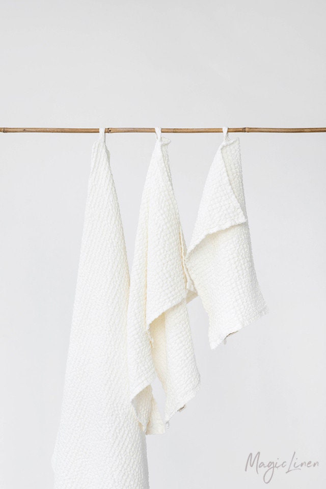 White Linen Waffle Towel SET Hand Face Body Linen Towels. Etsy