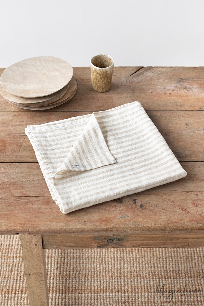 Etsy - Striped in Natural Linen tablecloth by MagicLinen