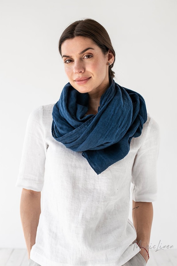Navy linen scarf deals