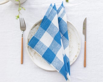 Linen napkins set of 2 in Cobalt blue gingham. Cloth napkins. Table napkins. Farmhouse decor, table decor