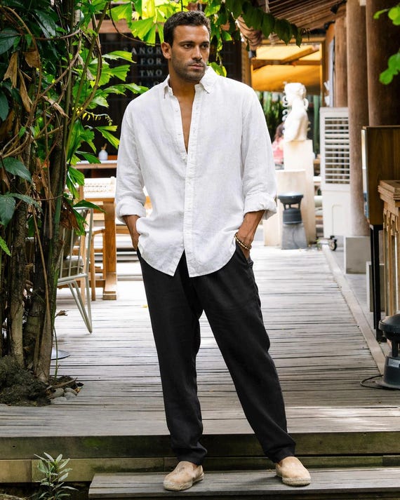 black linen dress pants men Black Linen Loose Fit Men Pant-49501 Weavecurate
