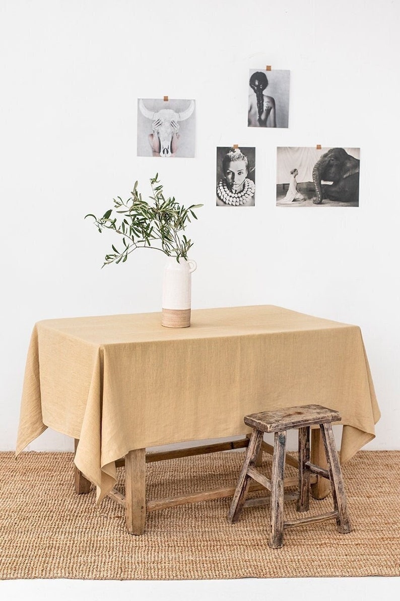 Sandy beige Linen Tablecloth Round, square, rectangular table linens Custom linen fabric tablecloth image 1